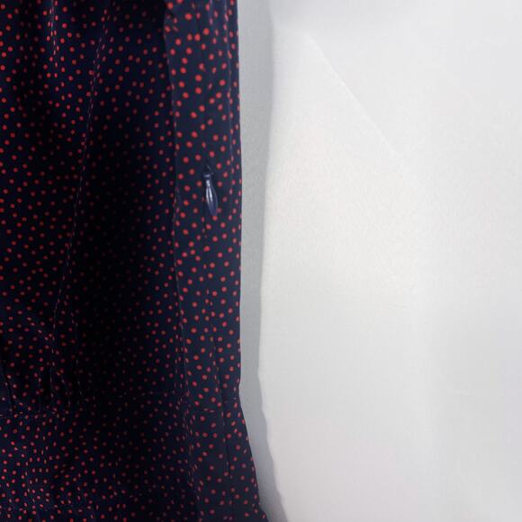 Anthropologie Fine Garments By Bell Size 2 Navy Blue Red Polka Dot Blouse VNeck - Picture 7 of 9